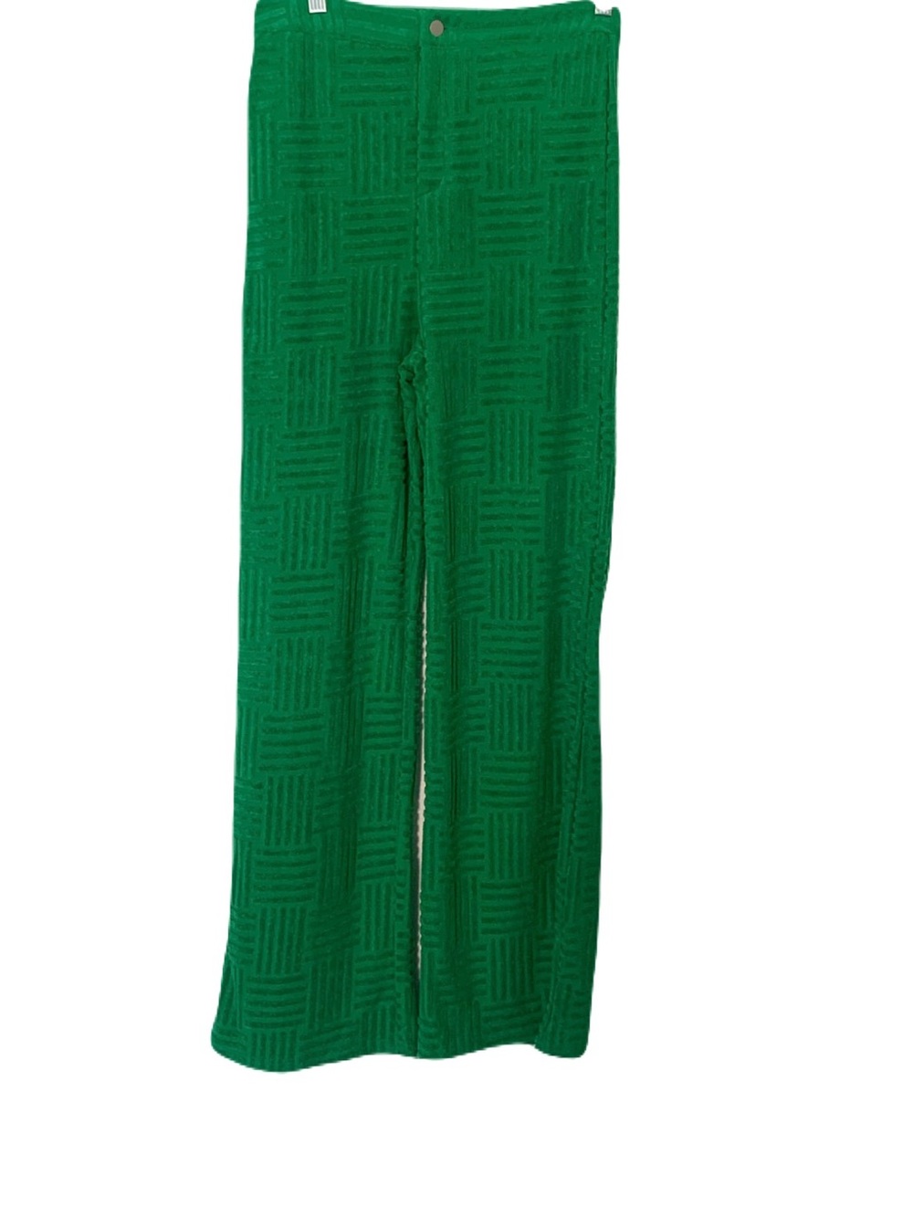 Vibrato Women’s Medium Textured Terrycloth Green Wide-Leg Straight Trousers